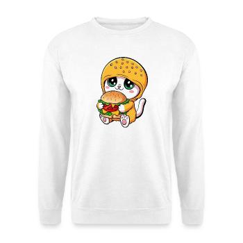 Süße Katze Cartoon Kapuze mit Hamburger Fast Food - Unisex Pullover - Weiß - Vorne