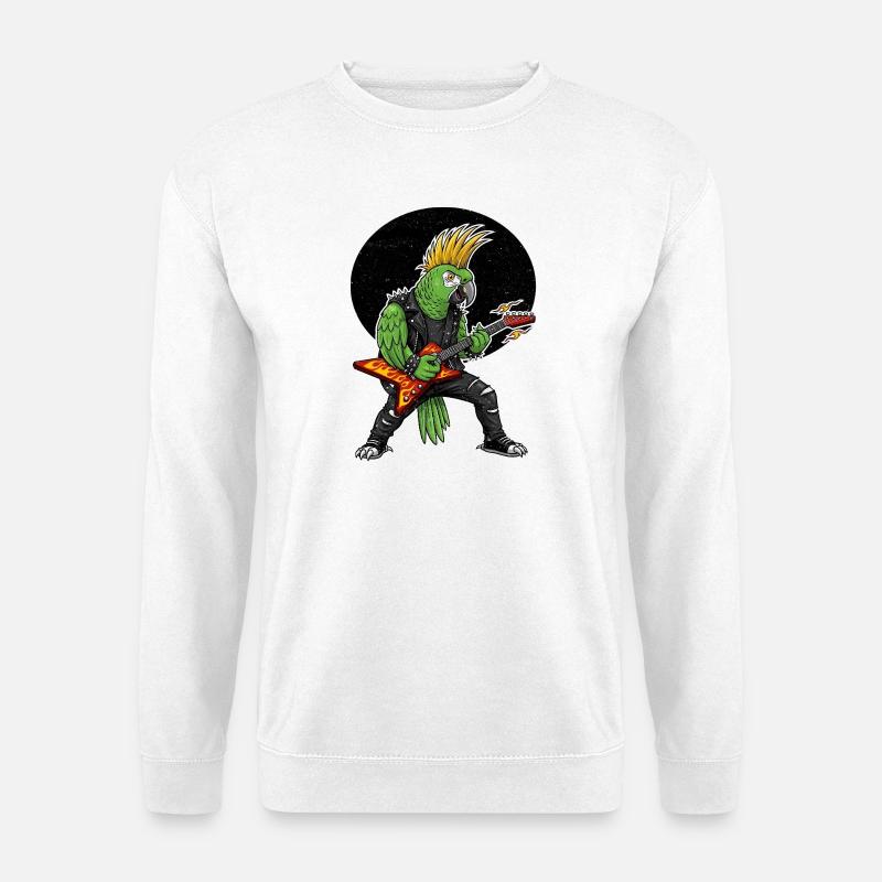 Punk Papagei mit Flammengitarre - Unisex Pullover - Weiß