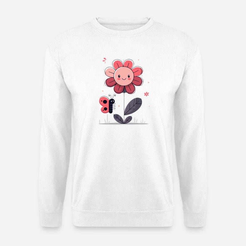 Blume mit Schmetterling - Unisex Pullover - Weiß