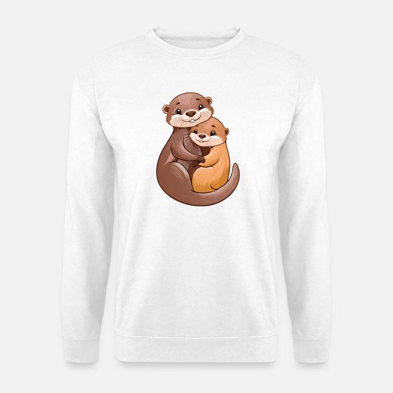 Two cute otters cuddle - Unisex Sweatshirt - white