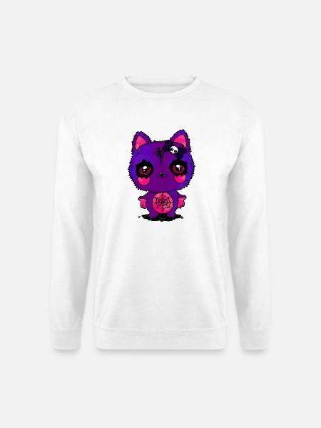 Lila Kätzchen mit Spinnennetz - Unisex Pullover - Weiß