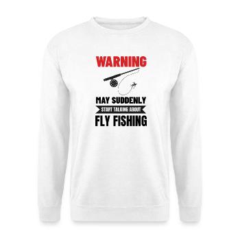 Lustiges Fliegenfischer-Geschenk für Angler und Angelvater - Unisex Pullover - Weiß - Vorne - Alina (178cm) & Michal (187cm)