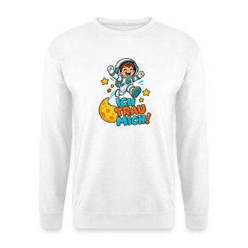 Ich Trau Mich Astronaut - Unisex Pullover - Weiß - Vorne - Alina (178cm) & Michal (187cm)