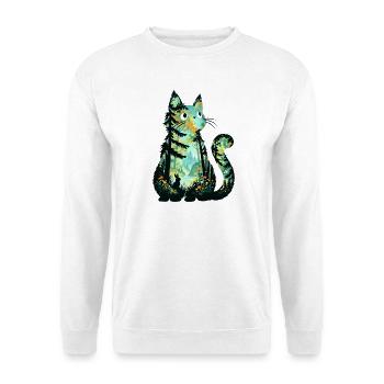 Waldkatze im Blütenmeer - Unisex Pullover - Weiß - Vorne - Alina (178cm) & Michal (187cm)
