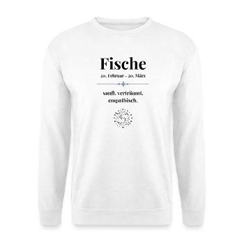Fische Sternzeichen Eigenschaften - Unisex Pullover - Weiß - Vorne - Alina (178cm) & Michal (187cm)
