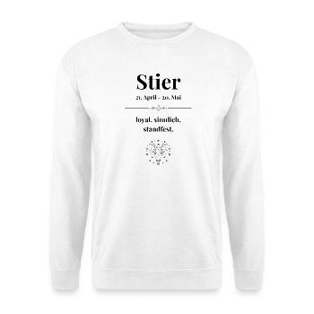 Stier Sternzeichen Eigenschaften - Unisex Pullover - Weiß - Vorne - Alina (178cm) & Michal (187cm)