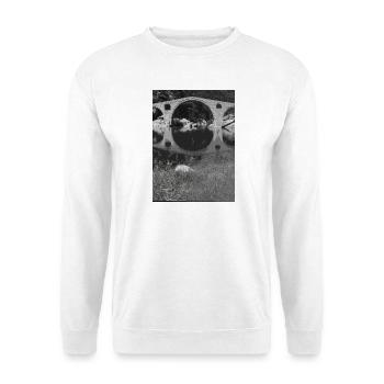 Alte Steinbrücke im Wald - Unisex Pullover - Weiß - Vorne - Alina (178cm) & Michal (187cm)