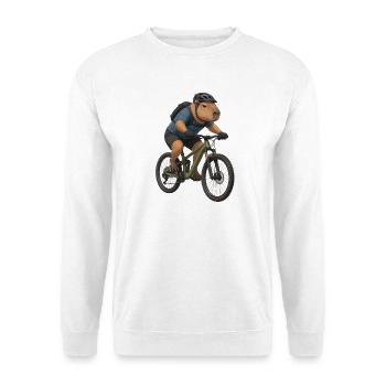 Capybara auf dem Mountainbike - Unisex Pullover - Weiß - Vorne - Alina (178cm) & Michal (187cm)