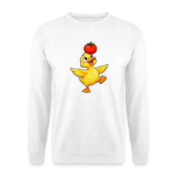 Süße Ente Cartoon balanciert Tomate - Unisex Pullover - Weiß - Vorne - Alina (178cm) & Michal (187cm)