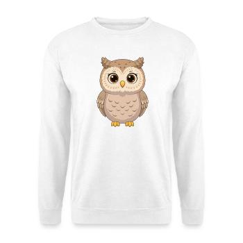 Kawaii-Eule in Erdtönen - Unisex Pullover - Weiß - Vorne - Alina (178cm) & Michal (187cm)