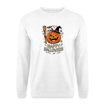 Happy Halloween lachender Kürbis - Unisex Pullover - Weiß - Vorne - Alina (178cm) & Michal (187cm)