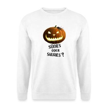 Süßes oder Saures - Kürbis mit Spinne - Unisex Pullover - Weiß - Vorne - Alina (178cm) & Michal (187cm)