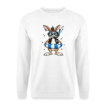 Bunter Punk Hase Taucher mit Rettungsring - Unisex Pullover - Weiß - Vorne - Alina (178cm) & Michal (187cm)