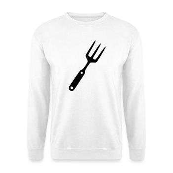 Grillzange Gabel Grillen BBQ Geschenk Weihnachten - Unisex Pullover - Weiß - Vorne - Alina (178cm) & Michal (187cm)