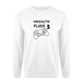 Warte auf Spieler 3 - Unisex Pullover - Weiß - Vorne - Alina (178cm) & Michal (187cm)