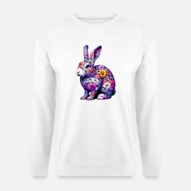 Hase mit Blumen geschmückt - Unisex Pullover - Weiß