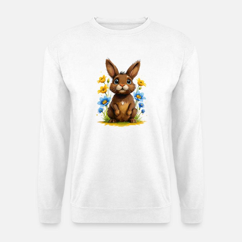 Lapin brun mignon parmi les fleurs - Sweat-shirt Unisexe - blanc