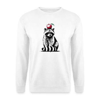 Waschbär mit Apfel – Verspieltes Stencil-Design - Unisex Pullover - Weiß - Vorne