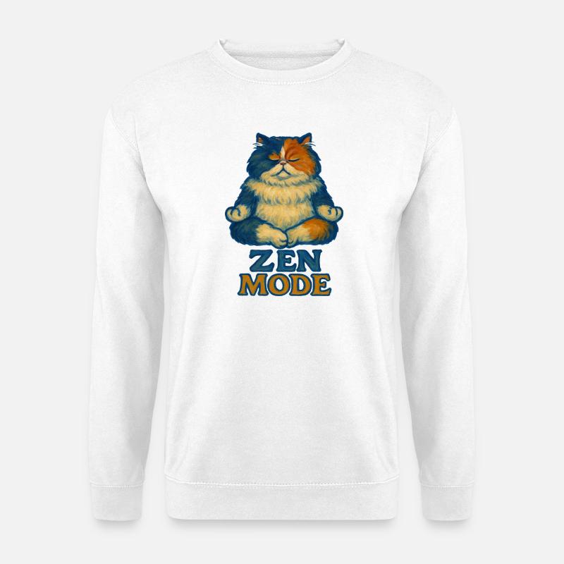 Zen-Katze im Ruhemodus - Unisex Pullover - Weiß