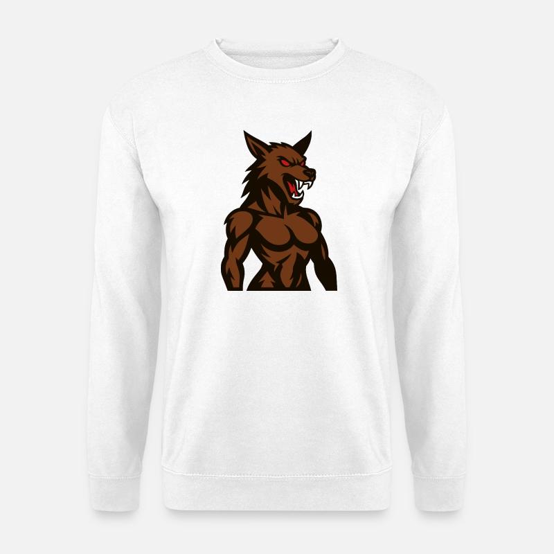 Wütender Braunwolf Maskottchen - Unisex Pullover - Weiß