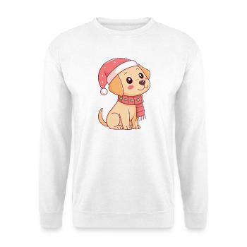 Festlicher Welpe mit Weihnachtshut - Unisex Pullover - Weiß - Vorne - Alina (178cm) & Michal (187cm)