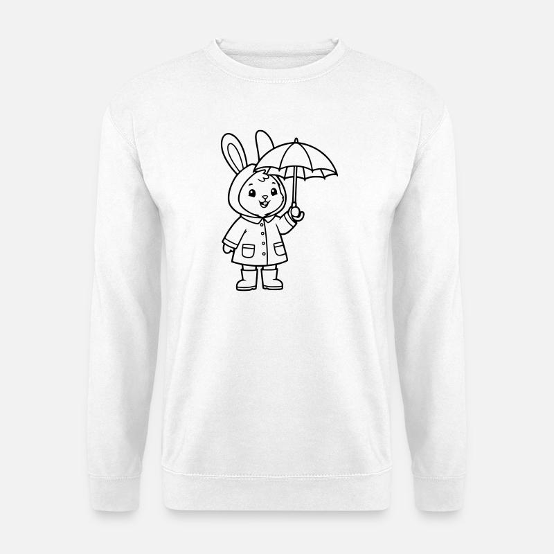 Cute Bunny Raincoat Umbrella Vector - Unisex Sweatshirt - white