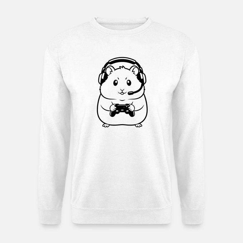 Gamer Hamster Controller Outline - Unisex Sweatshirt - white
