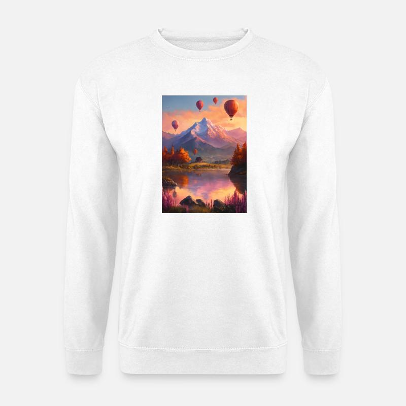 Ballonfahrt  am Bergsee bei Abendrot - Unisex Pullover - Weiß