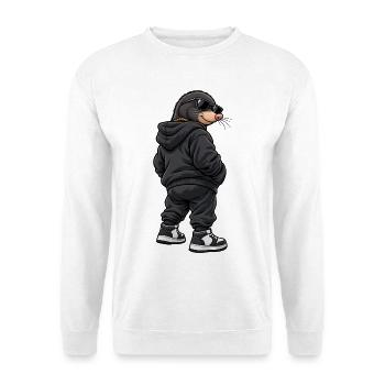 Gangster Maulwurf im Streetwear Look - Unisex Pullover - Weiß - Vorne - Alina (178cm) & Michal (187cm)