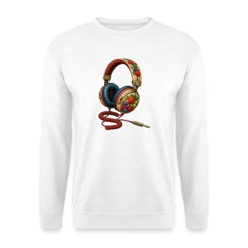 Fruchtige Kopfhörer im bunten Retro Style - Unisex Pullover - Weiß - Vorne - Alina (178cm) & Michal (187cm)