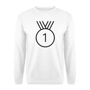 Symbol der Medaillenlinie für den ersten Platz - Unisex Pullover - Weiß - Vorne - Alina (178cm) & Michal (187cm)