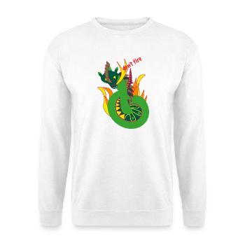 Feuerdrachen "don't fire", Abstraktion - Unisex Pullover - Weiß - Vorne - Alina (178cm) & Michal (187cm)