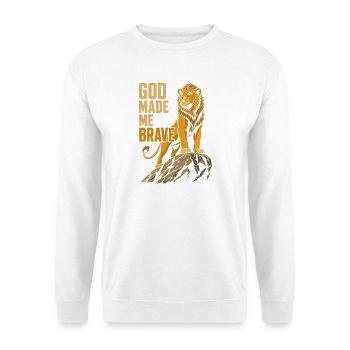Gott machte mich mutig junger Löwe Christlich - Unisex Pullover - Weiß - Vorne - Alina (178cm) & Michal (187cm)