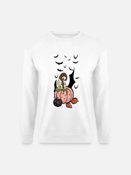 Rosa Kürbis mit Halloween-Kerzen - Unisex Pullover - Weiß