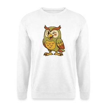 Süße Cartoon-Eule zwinkert mit einem glücklichen Gesichtsausdruck - Unisex Pullover - Weiß - Vorne - Alina (178cm) & Michal (187cm)