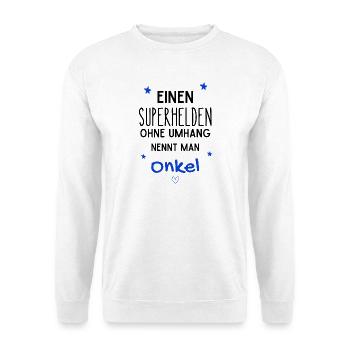 Onkel Superheld - Unisex Pullover - Weiß - Vorne - Alina (178cm) & Michal (187cm)