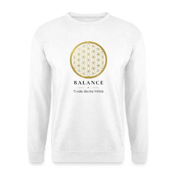 Blume des Lebens – Lebensblume & Heilige Geometrie - Unisex Pullover - Weiß - Vorne - Alina (178cm) & Michal (187cm)