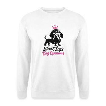 Dackel mit kurzen Beinen – große Meinungen - Unisex Pullover - Weiß - Vorne - Alina (178cm) & Michal (187cm)
