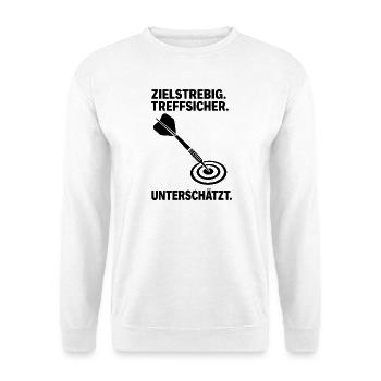 Unterschätzter Dartspieler Dartpfeil Bullseye - Unisex Pullover - Weiß - Vorne - Alina (178cm) & Michal (187cm)