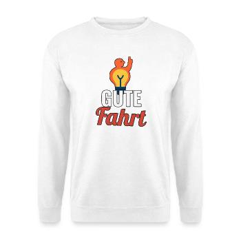 Motorrad Gute Fahrt Spruch - Unisex Pullover - Weiß - Vorne - Alina (178cm) & Michal (187cm)
