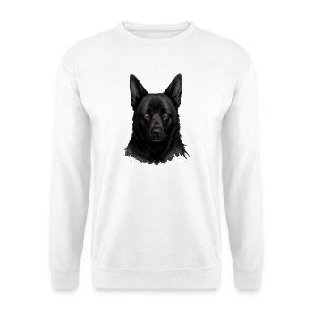 Schwarzer Schäferhund Kopfporträt - Unisex Pullover - Weiß - Vorne - Alina (178cm) & Michal (187cm)
