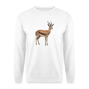 Gazellen-Silhouette im Goldenen Horizont - Unisex Pullover - Weiß - Vorne - Alina (178cm) & Michal (187cm)
