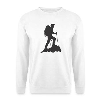 Bergsteiger Silhouette mit Rucksack - Unisex Pullover - Weiß - Vorne - Alina (178cm) & Michal (187cm)