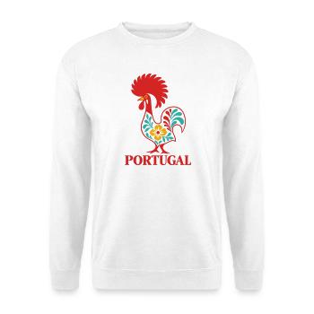 Portugiesischer Barcelos-Hahn Portugiesische Volkskunst - Unisex Pullover - Weiß - Vorne - Alina (178cm) & Michal (187cm)