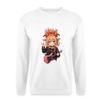 Feuer Ziege Rockerin - Anime Ziege mit Gitarre und - Unisex Pullover - Weiß - Vorne - Alina (178cm) & Michal (187cm)