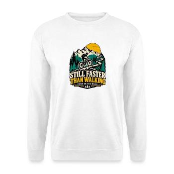 Immer noch schneller als gehen – Radfahr-Humor - Unisex Pullover - Weiß - Vorne - Alina (178cm) & Michal (187cm)