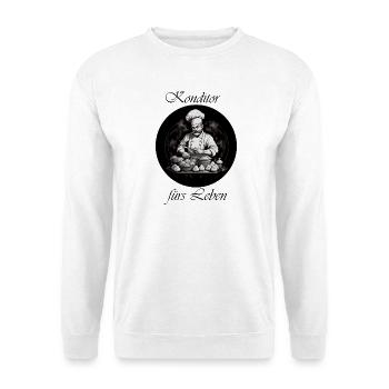 Konditor für Leben - Unisex Pullover - Weiß - Vorne - Alina (178cm) & Michal (187cm)