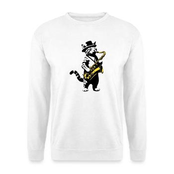 Katze Saxophon Musik Streetart Schablonen Stil - Unisex Pullover - Weiß - Vorne