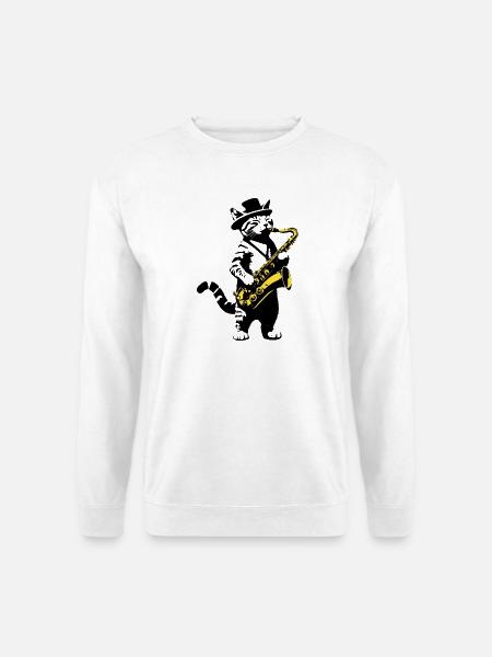 Chat Saxophone Musique Street Art Pochoirs Style - Sweat-shirt Unisexe - blanc