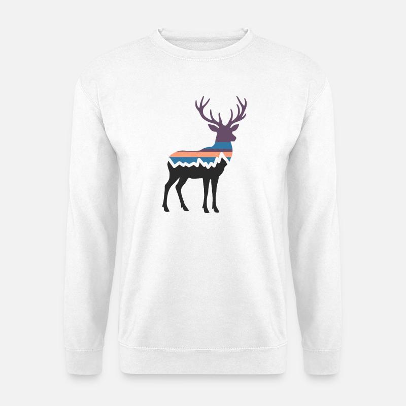 Hirsch Berg Landschaft Wald Wandern Silhouette - Unisex Pullover - Weiß